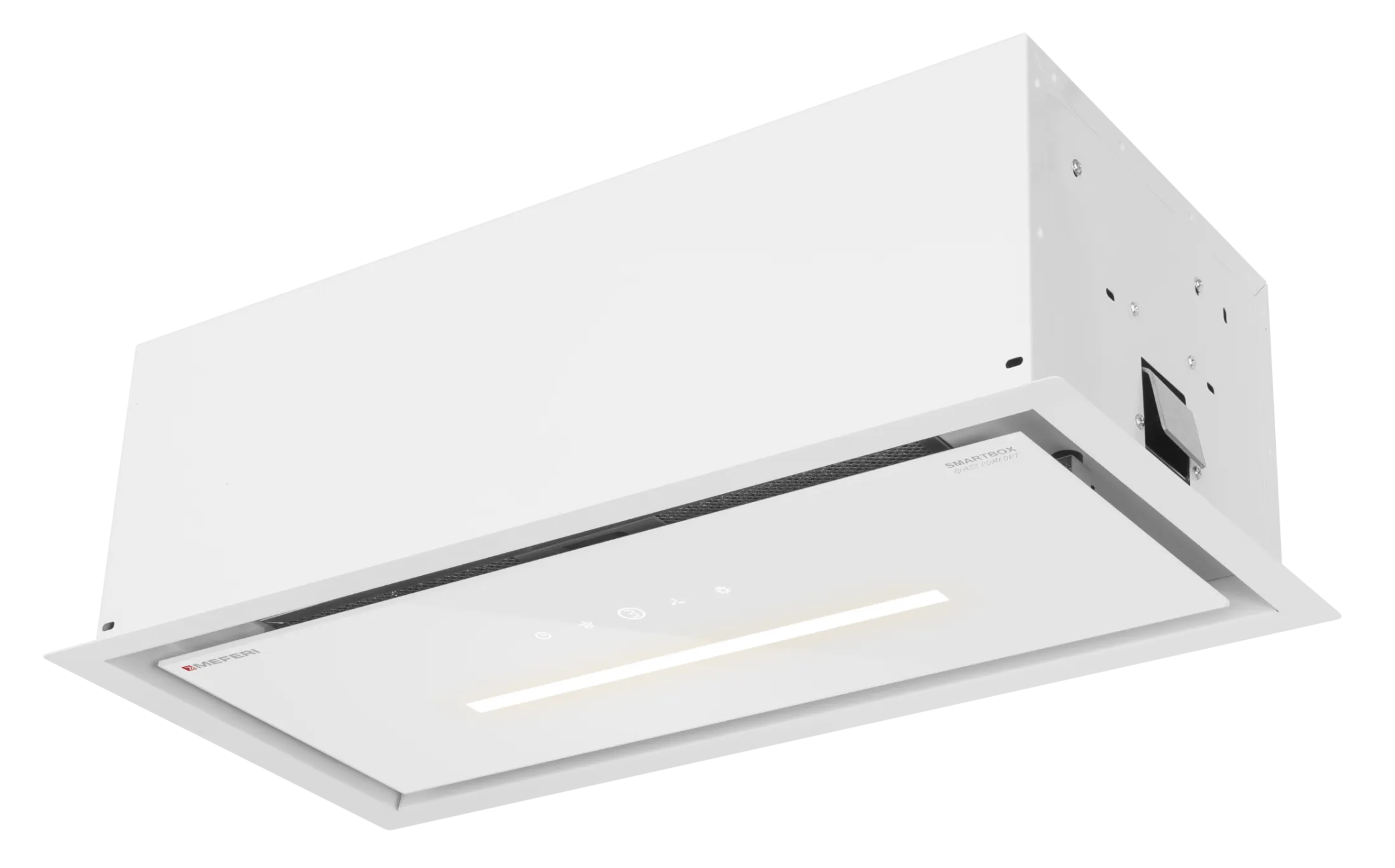 Вытяжка кухонная MEFERI SMARTBOX60WH GLASS COMFORT, 60 см, встраиваемая, белая, стекло, производительность 950 м3/ч, 3 скорости, низкий уровень шума, режимы отвод и рециркуляция, гарантия 3 года Вытяжка кухонная MEFERI SMARTBOX60WH GLASS COMFORT, 60 см, встраиваемая, белая, стекло, производительность 950 м3/ч, 3 скорости, низкий уровень шума, режимы отвод и рециркуляция, гарантия 3 года